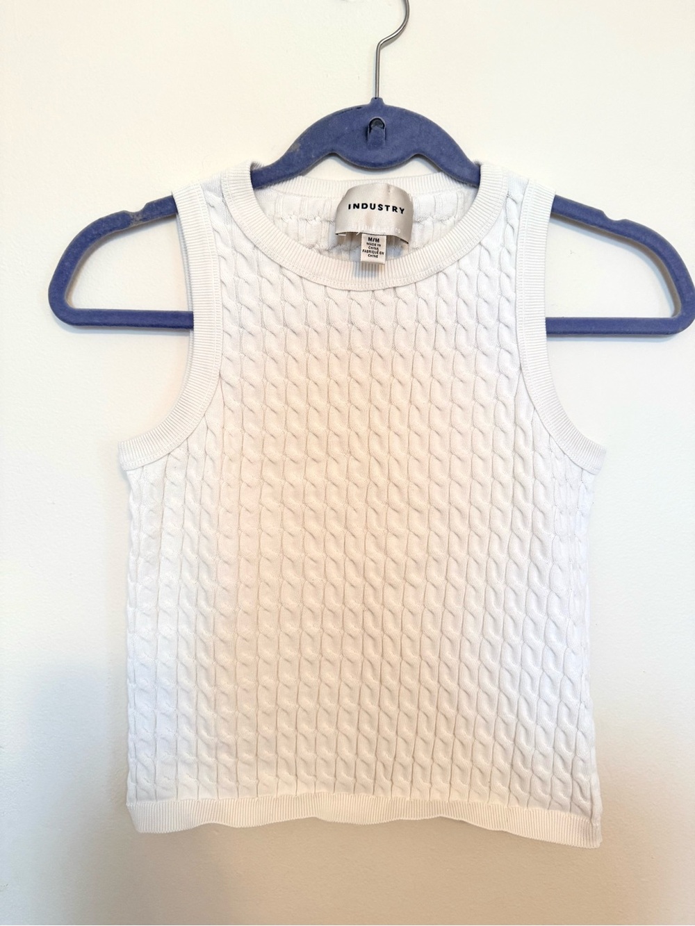 White Cable Knit Sleeveless Top/Vest (Cotton/Linen Blend)